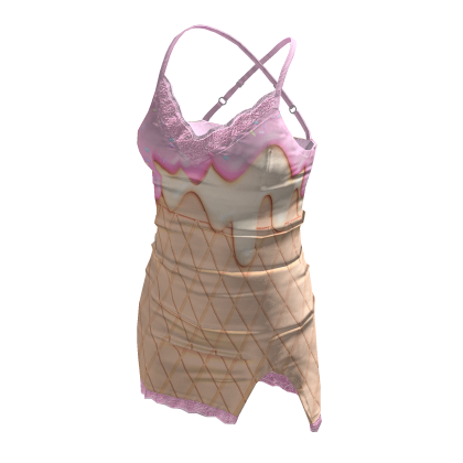 BB Cute Satin Shiny Lace High Cut Dress Ice Cream