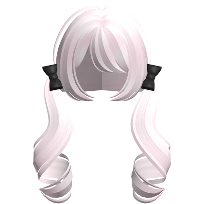 ♡꒰ low light pink curly pigtails w/ black bows Roblox item render