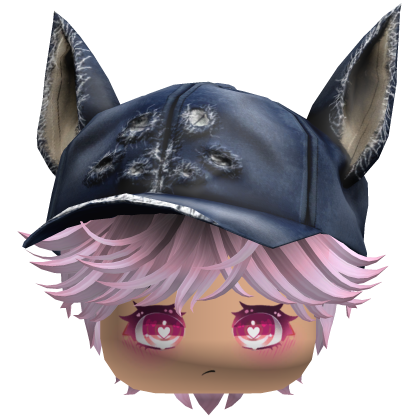 Cute Black and Pink hair with a Y2K cat hat anime