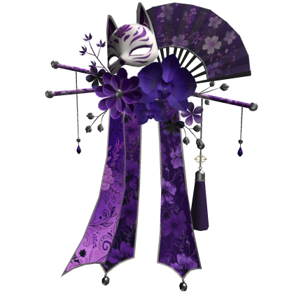 Purple & Silver Floral Kitsune Japanese Kanzashi Roblox item