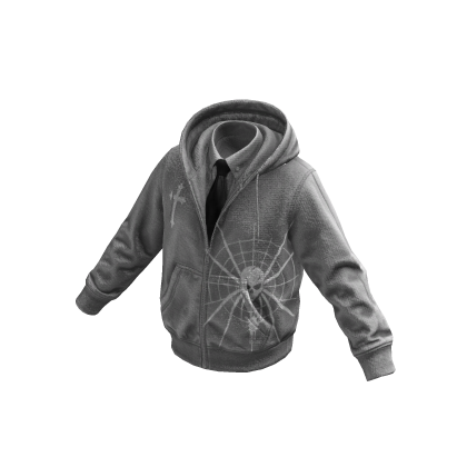 Light Gray Spiderweb Skull Hoodie w/ Tie 