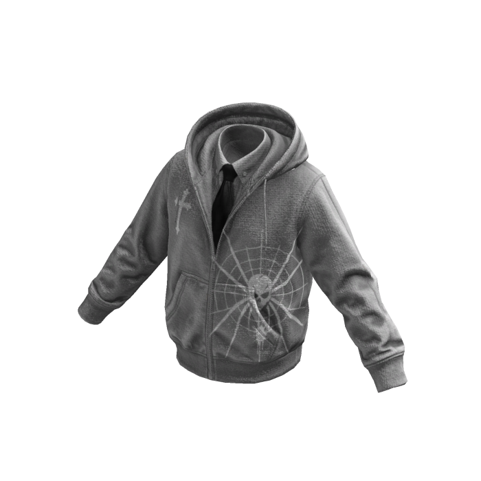 Light Gray Spiderweb Skull Hoodie w/ Tie 