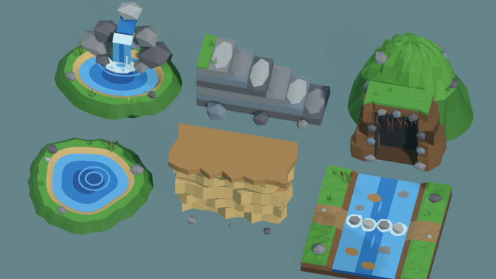 Low Poly Nature Pack x60 Waterfall Pond Cave Vine preview 8
