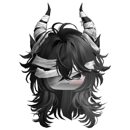 Horned Anime Demon Wolfcut (Black&Gray)