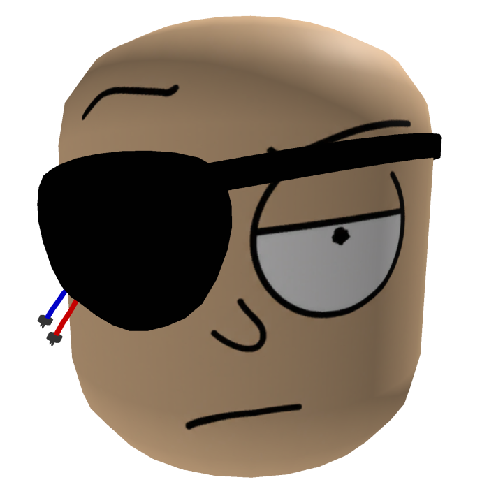 evil morty head with eyepatch
