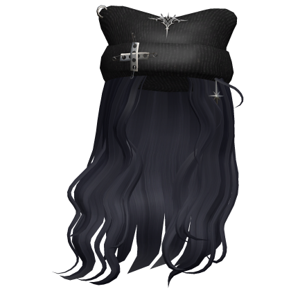 Windy Pretty Hair w/ Y2K Cat Beanie (Midnight) Roblox item