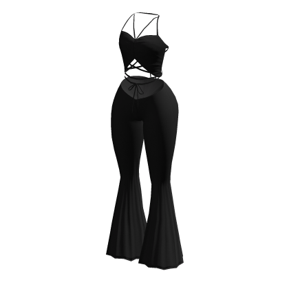 Black Summer Straps Top & Flared Pants Outfit