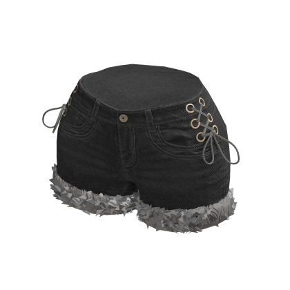 Gray Y2K Fur Trim Denim Shorts