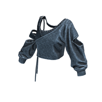 Blue Cropped Off Shoulder Grunge Top