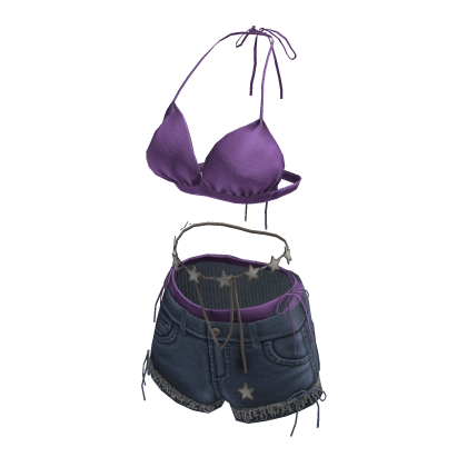 Star Belt Denim Shorts Outfit (Purple) thumbnail