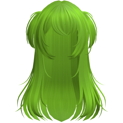 shy wispy layered hair w/ pigtails lime green