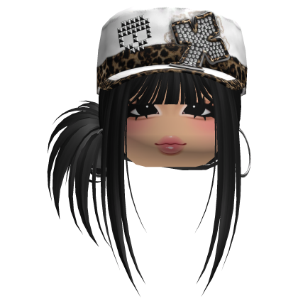 Gyaru Side Bun Hair w/ Cheetah Cap & Earrings