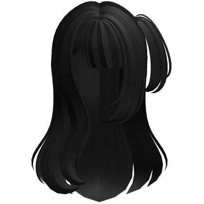 ♡ black cute wavy long hair w side pigtail & bangs