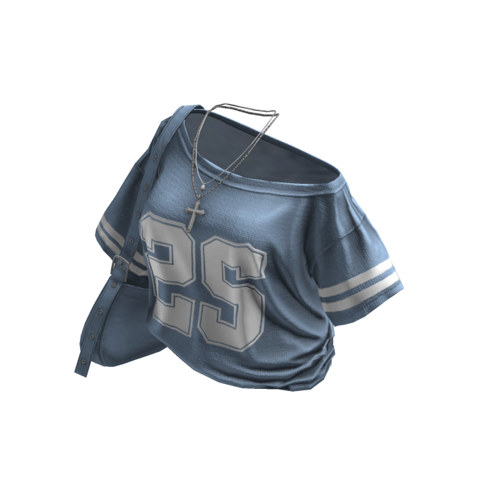 Y2K Light Blue Off-Shoulder Jersey w/ Cross Bag