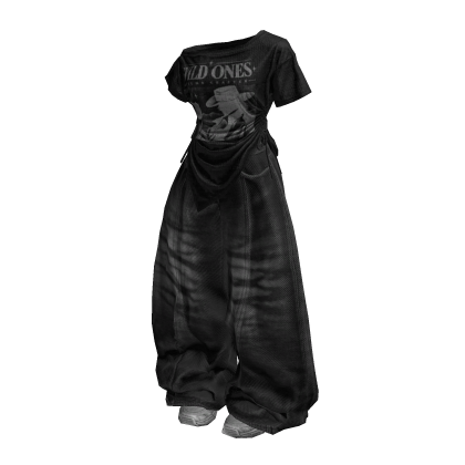 Black Vintage Y2K Baggy Jeans Girl Outfit / 01