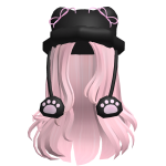 ♡ Cute Black Kitty Paws Hat Fluffy Hair (Pink)