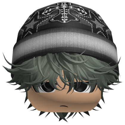 Messy Spikey Hair W/ Skater Beanie Dark Green Roblox item