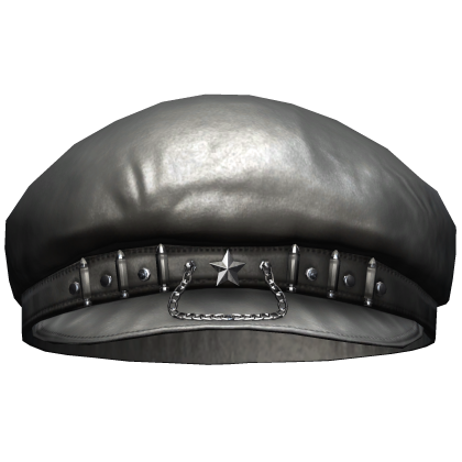 Alt Studded Leather Beret /w Chain (Gray)