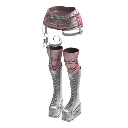 Gothic Emo Y2K Shorts boot straps (Pink White)