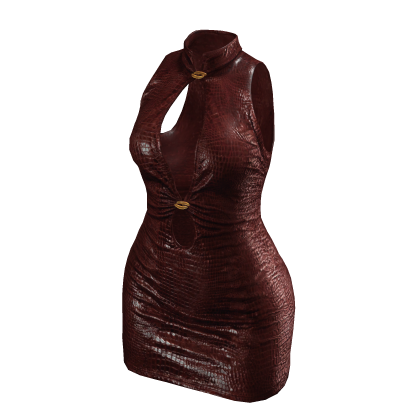 Red Reptile Leather Mini Halter Dress