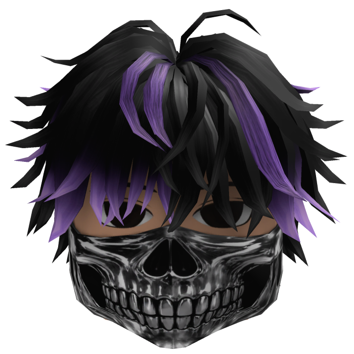 Messy Hair w/ Skull Mask (Black/Purple)