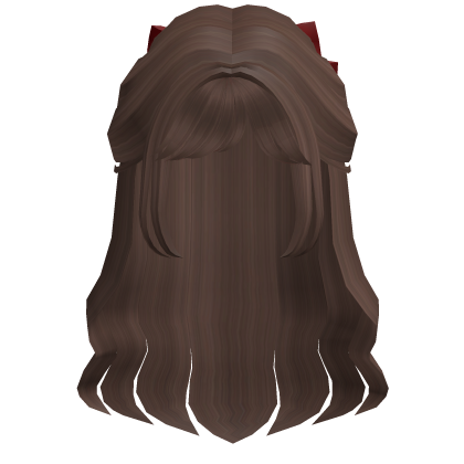 Flowy Half up Hair w/ Red bow (Brown) Roblox item