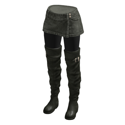 Mini Skirt with Tall Boots (Olive)