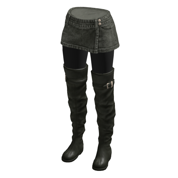 Mini Skirt with Tall Boots (Olive)