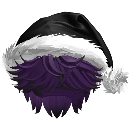 Messy Fluffy Black and Purple Hair a Santa Hat Y2k