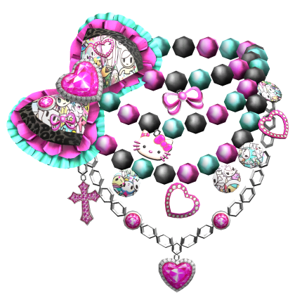 Kawaii Gyaru Tokidoki Bow Pearl Necklace Teal Pink