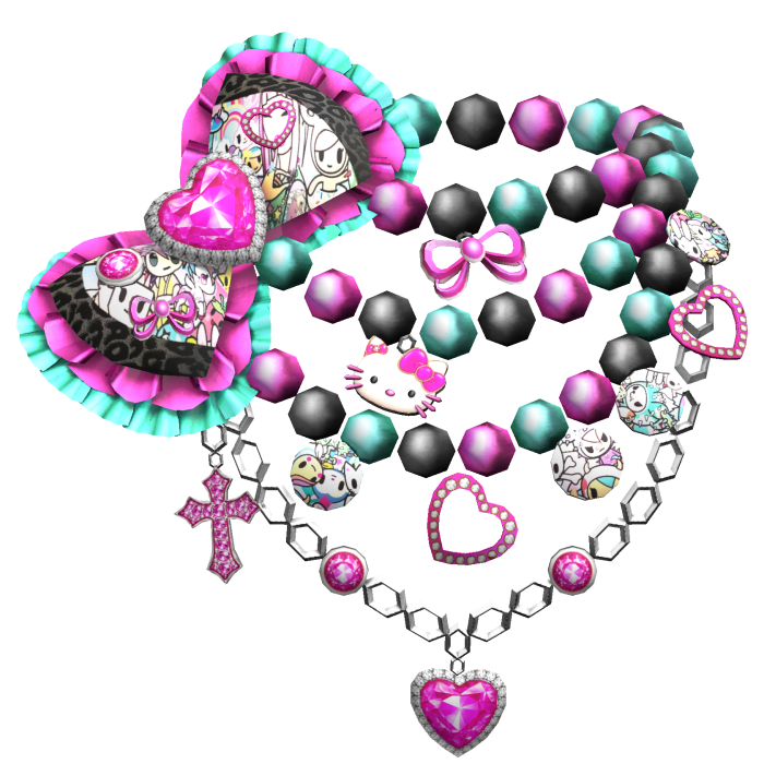 Kawaii Gyaru Tokidoki Bow Pearl Necklace Teal Pink