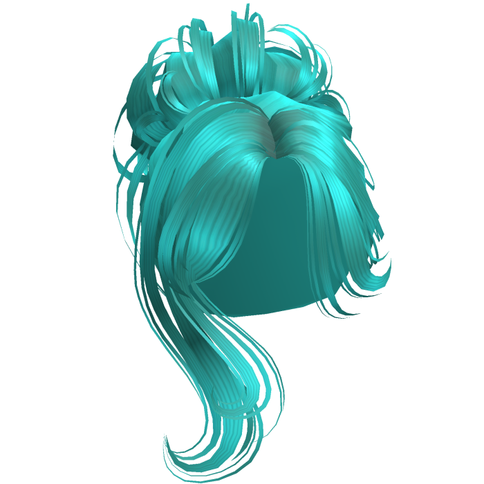 Cyan Messy Bun Hair with Long Bangs