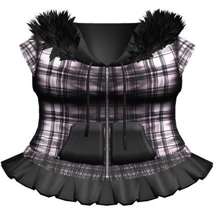 ♱ gothic plaid emo fur hoodie + skirt pink & black Roblox item