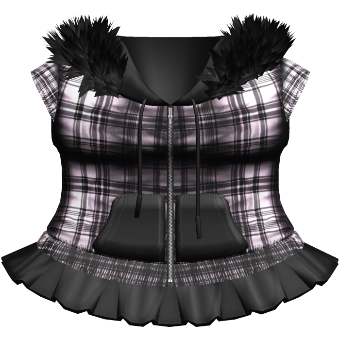 ♱ gothic plaid emo fur hoodie + skirt pink & black