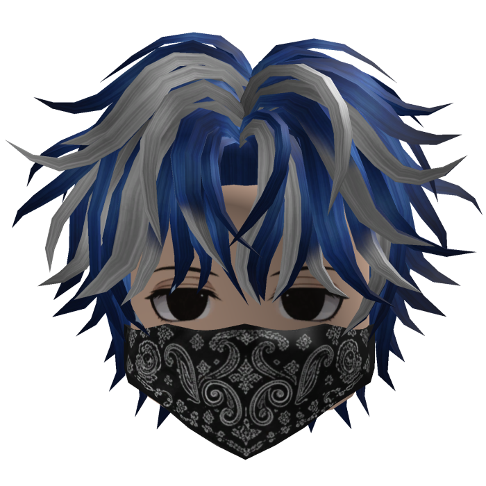 Messy Anime Hair w/ Bandana (Blue/Gray)