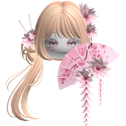 Side Ponytail w/ Cherry Blossoms & Fan