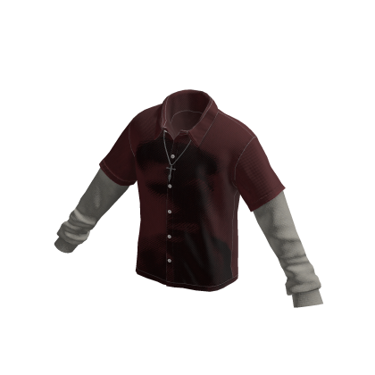 Grunge Graphic Button Up w/ Long Sleeve (Red)