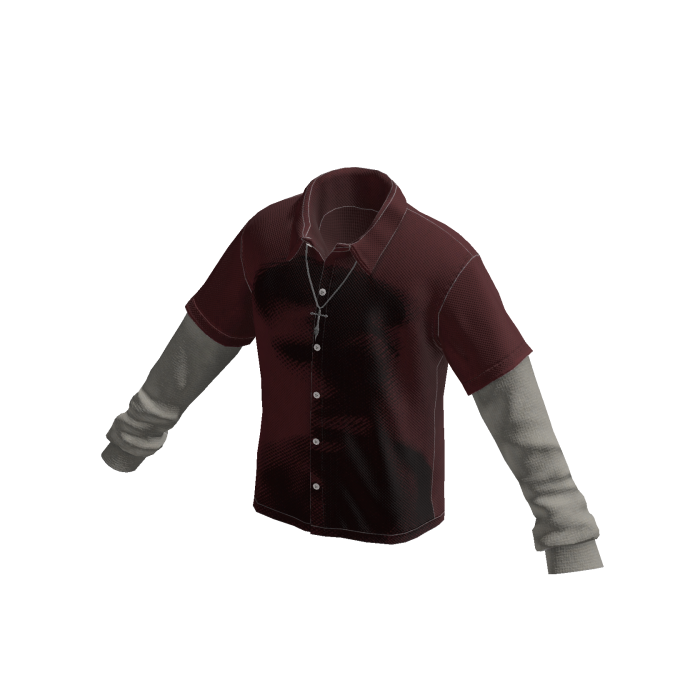 Grunge Graphic Button Up w/ Long Sleeve (Red)