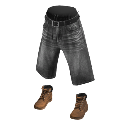 💗Y2K BERMUDA DENIM SHORTS WITH SHOES_GREY thumbnail