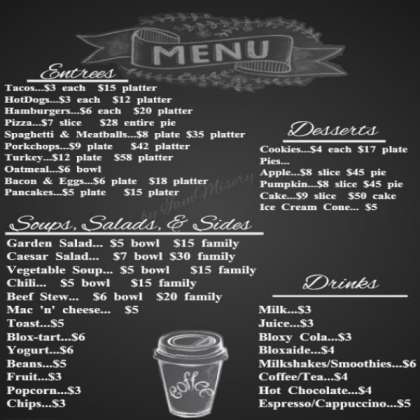 Bloxburg Menu (New Food Update) Roblox decal