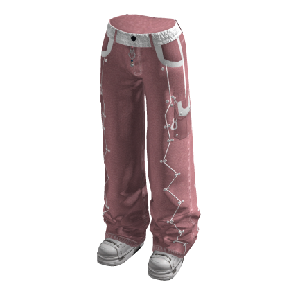 Belted Baggy Pants with Star Outlines (Pink)