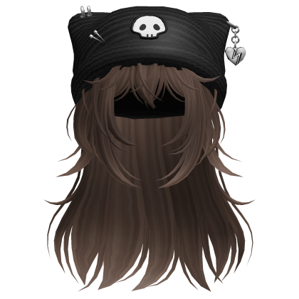 Emo Kawaii Skull Beanie W/ Wolfcut Brown V3