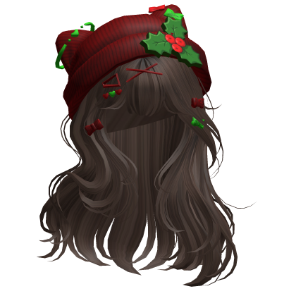Lush Straight Hair w/ Holly Beanie (Brown) Roblox item