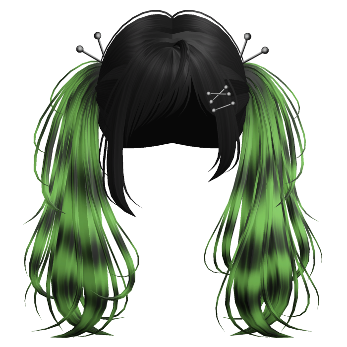 Green Raccoon Y2K Emo Punk Pigtails w/ Pins