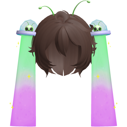 👽 Cute Silly Alien UFO Pigtails Hair in Brown