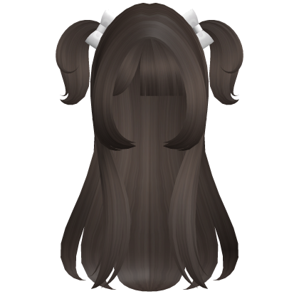 ꒰Brown Long Half-up Pigtails w/ White Bow
