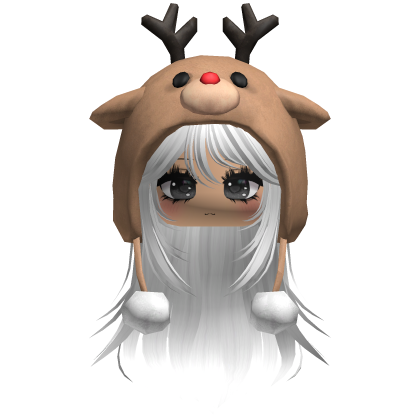 Christmas Reindeer Beanie w Flowy Hair White