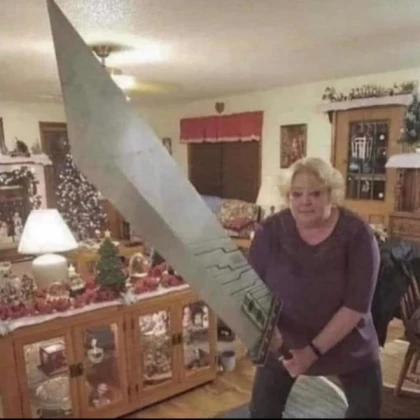 grandma with comedically large sword