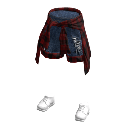 Blue torn jeans shorts with Red Buffalo shirt tied thumbnail