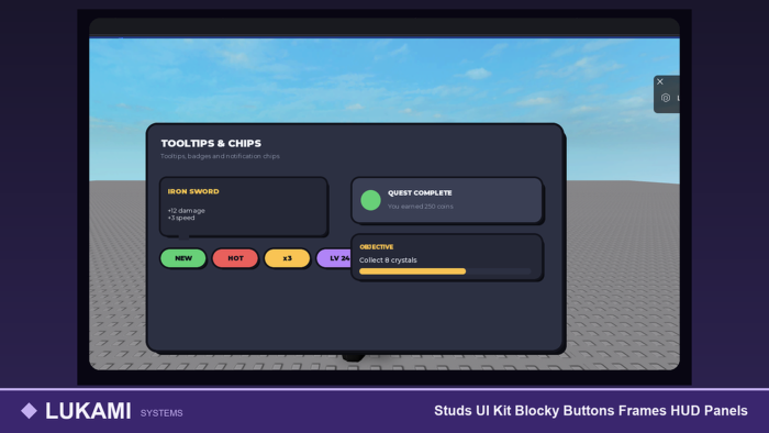 Studs UI Kit Blocky Buttons Frames HUD Panels preview 6